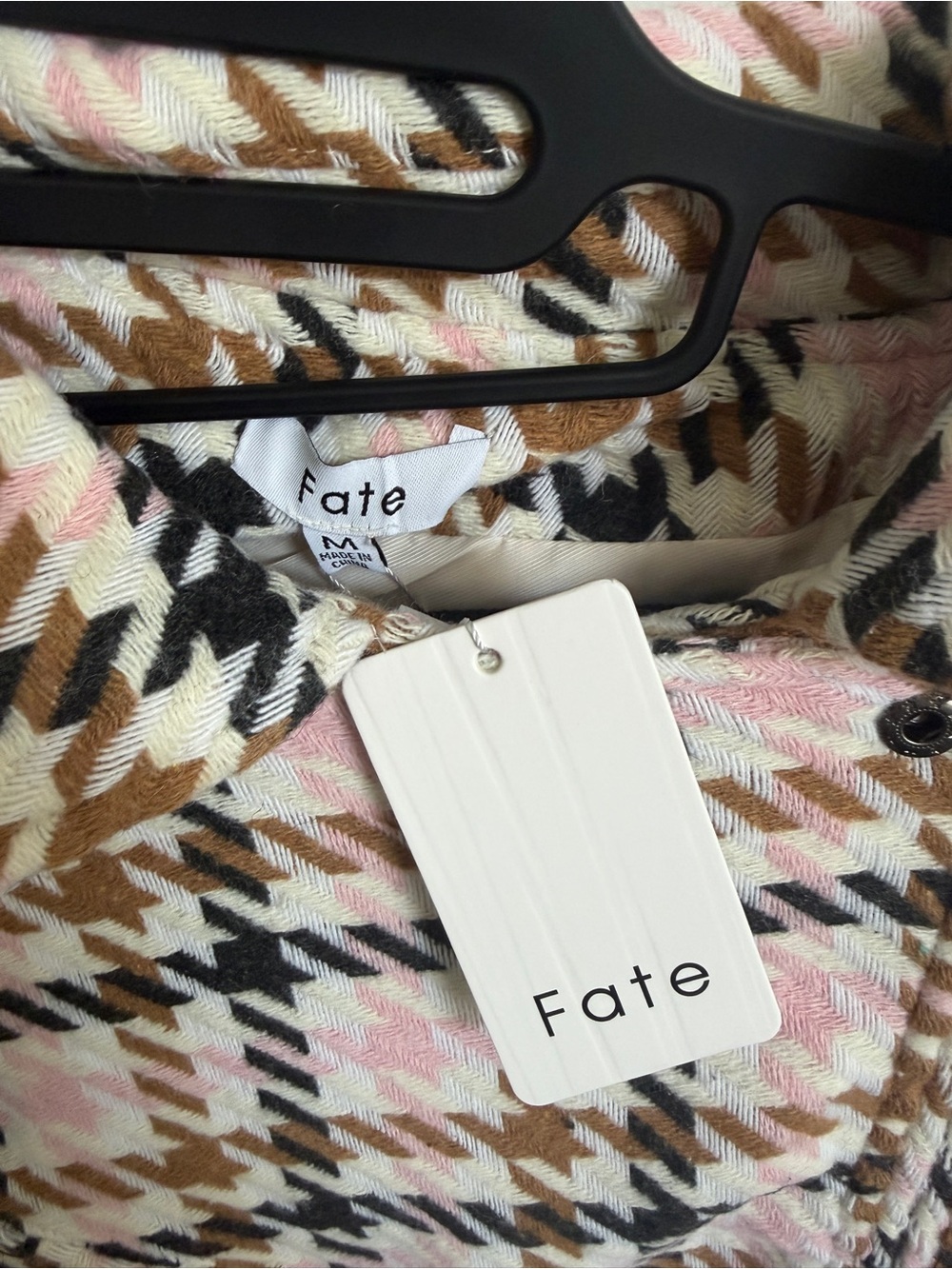 Fate Pink & Black Plaid Tweed Bomber Jacket - Picture 4 of 5